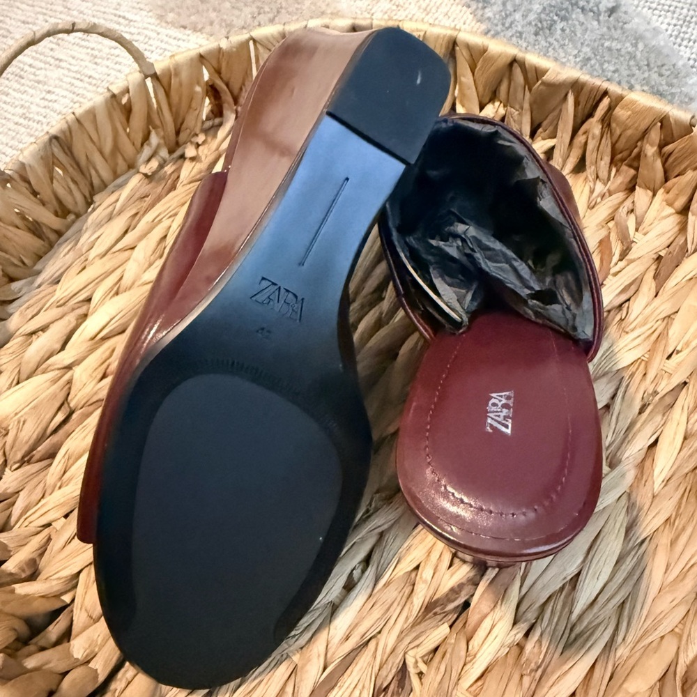 Zara Burgundy Wedge Mules - Picture 8 of 8